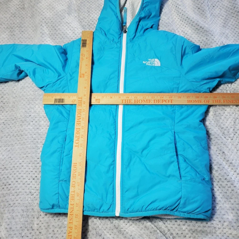 The North Face Girls Reversible Fleece Hooded Jacket Girls Large 14/16 Turquoise